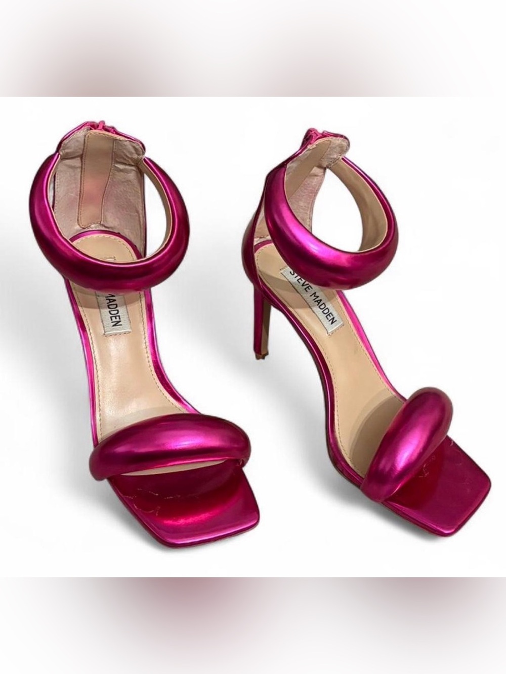 Steve Madden Partay Metallic Magenta Open-Toe Stiletto Heels